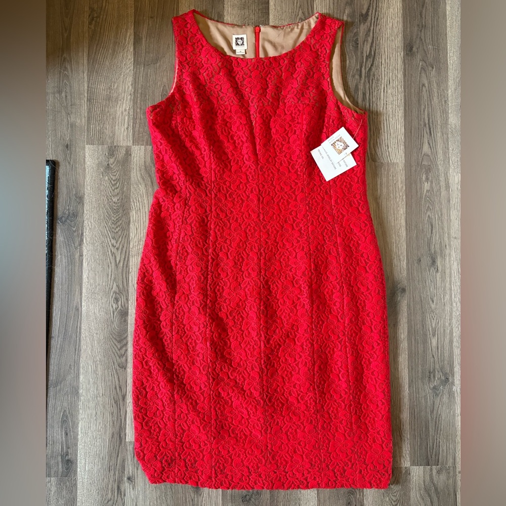 Anne Klein Midi Red Lace Dress - NWT